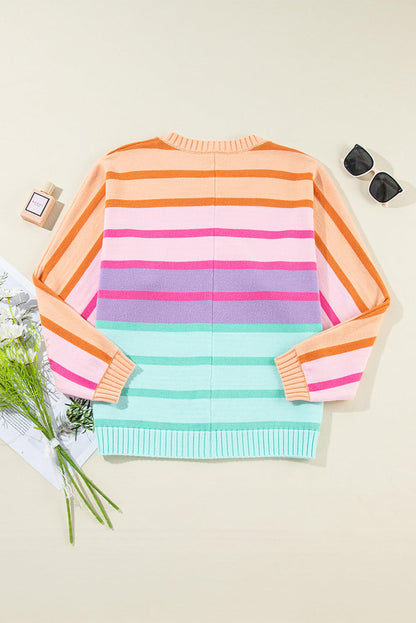 Multicolour Gradient Ribbed Edge Loose Sweater