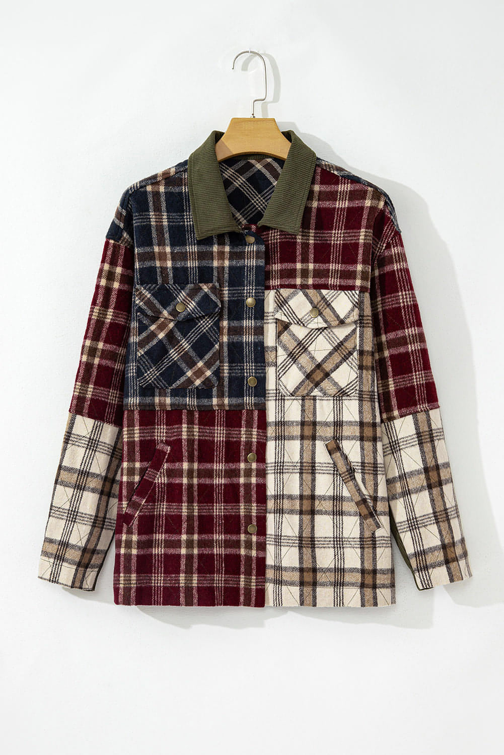 Red Misture Plaid Patchwork Retro Shacket