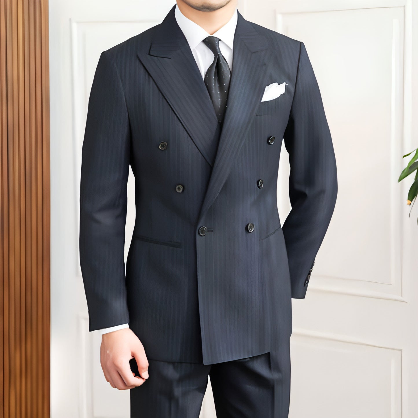 Hemlagad sex -knapp en rand Slim Fit Casual Retro Suit