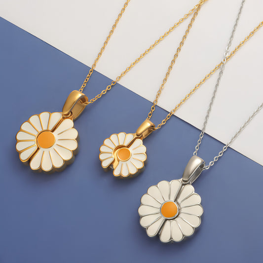 Mirror Stainless Steel Sunflower Pendant Necklace