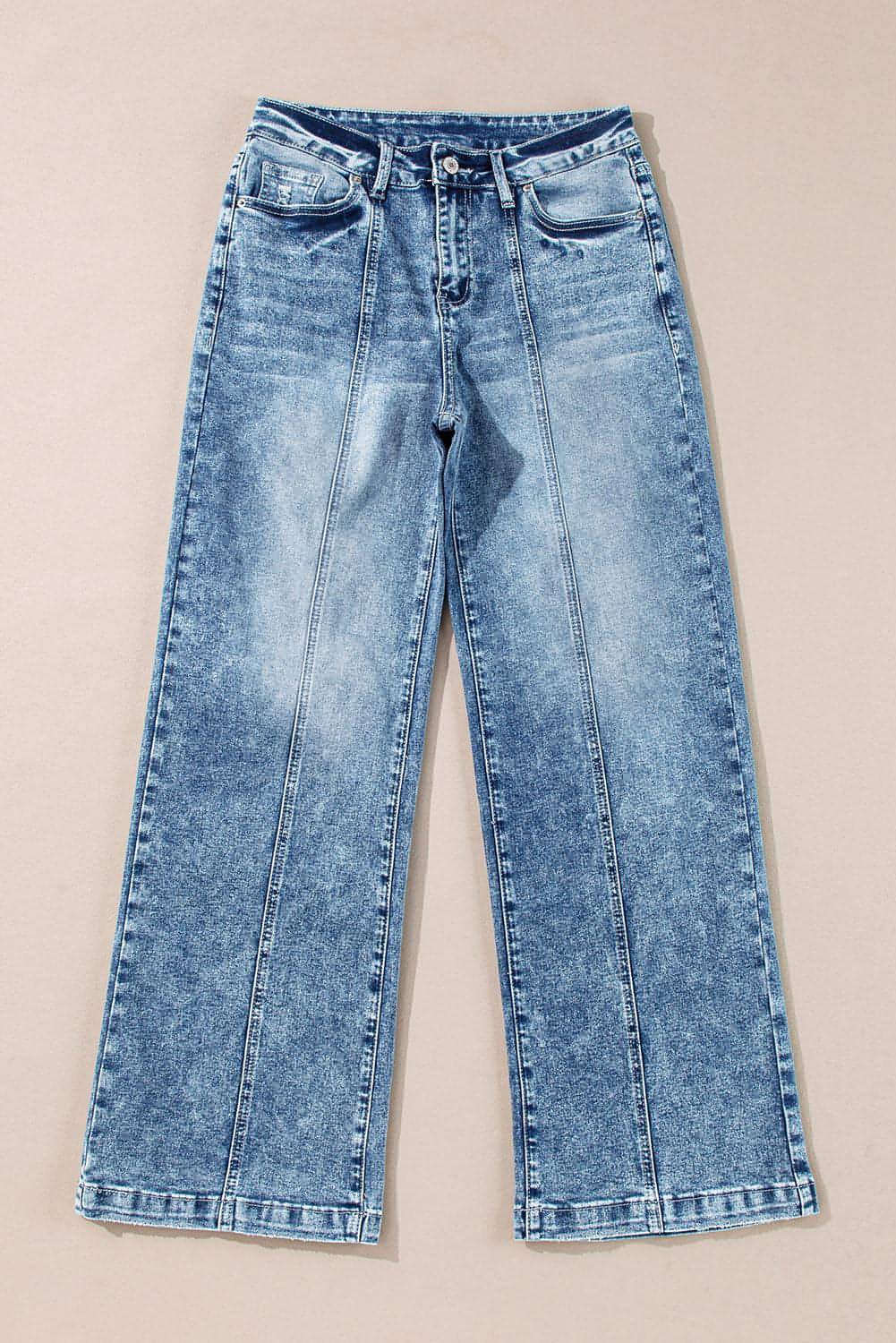 Dusk Blue Central Seamed Wide Leg High Waist Jeans