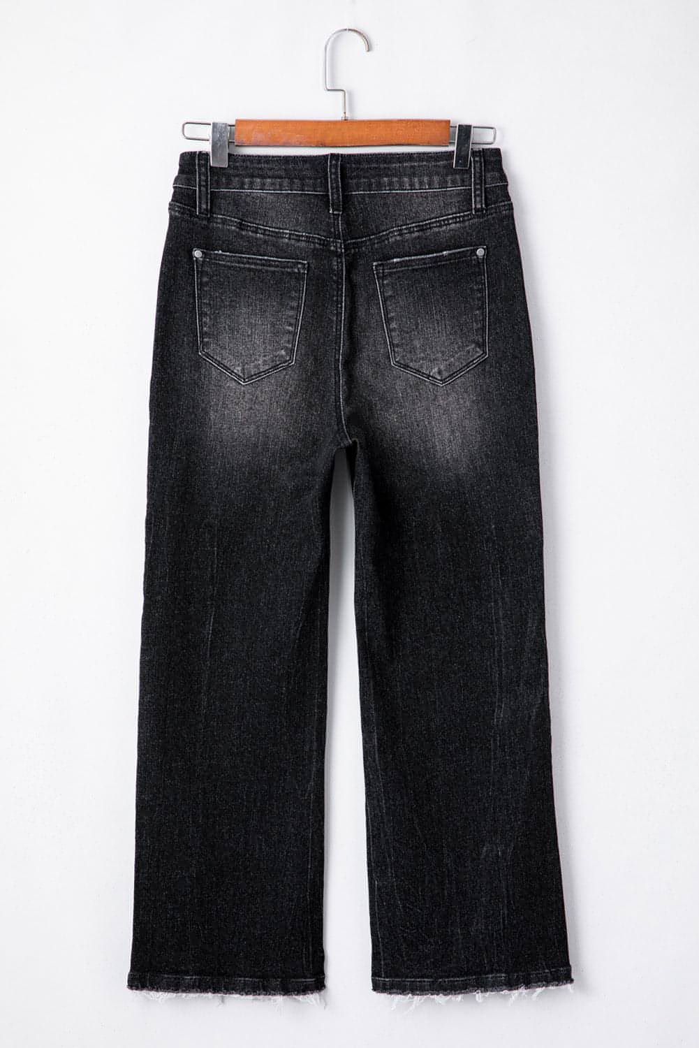 Ausgestellte Jeans mit hohem Bund und hohem Bund in Carbon-Grau und Mineralwaschung