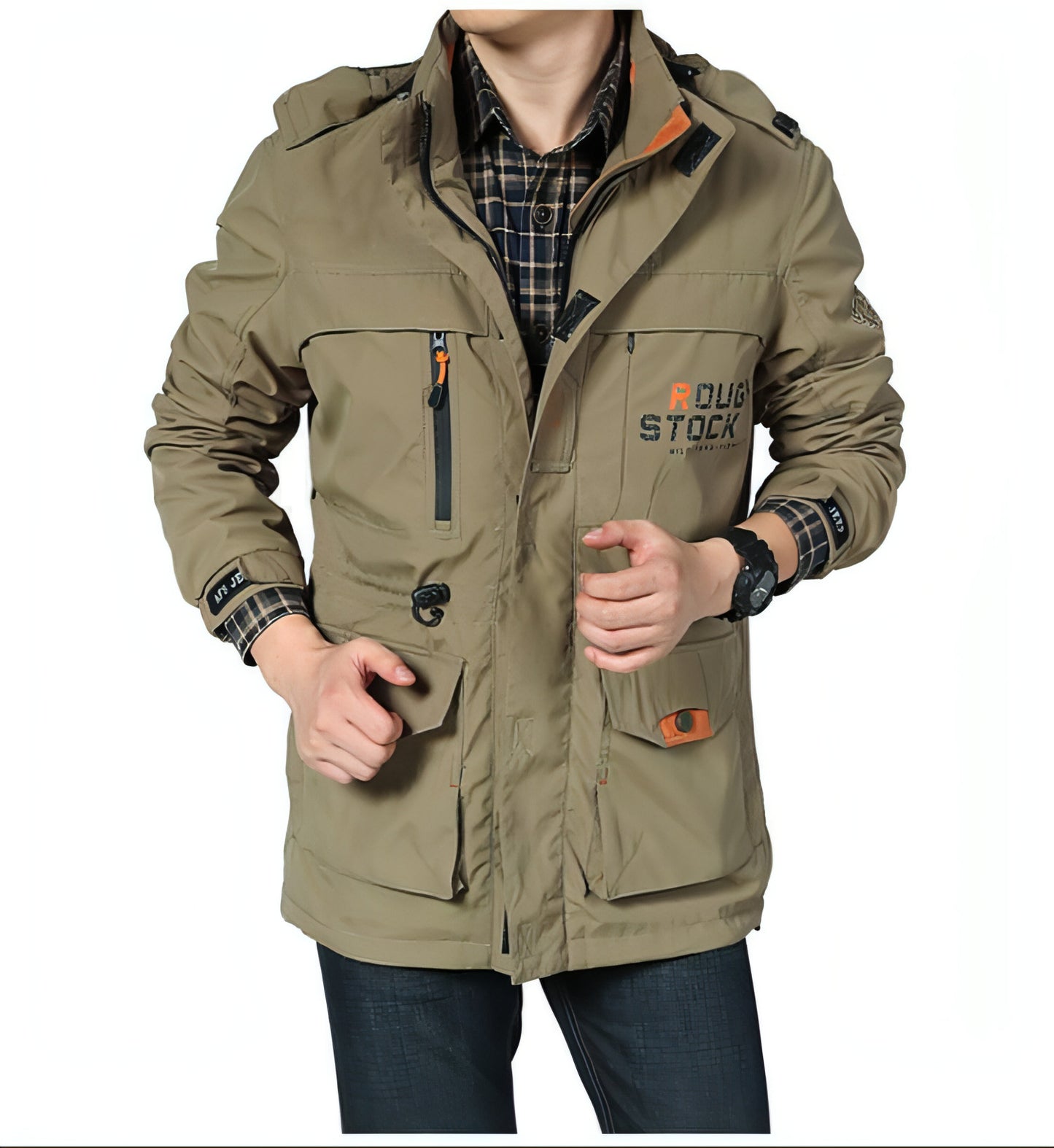 Men's casual outdoor waterproof breathable long hooded stand collar Jacket