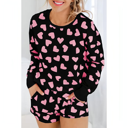 Pijama de dos piezas para mujer con estampado en forma de corazón