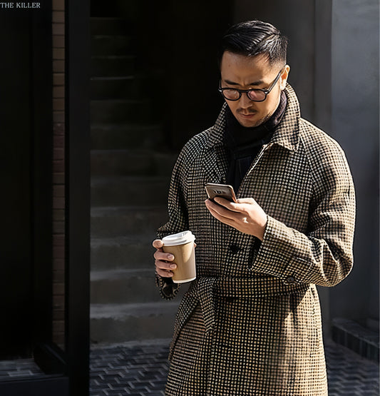 Cavalheiro vintage Houndstooth masculino de lã de lã de lã Trench