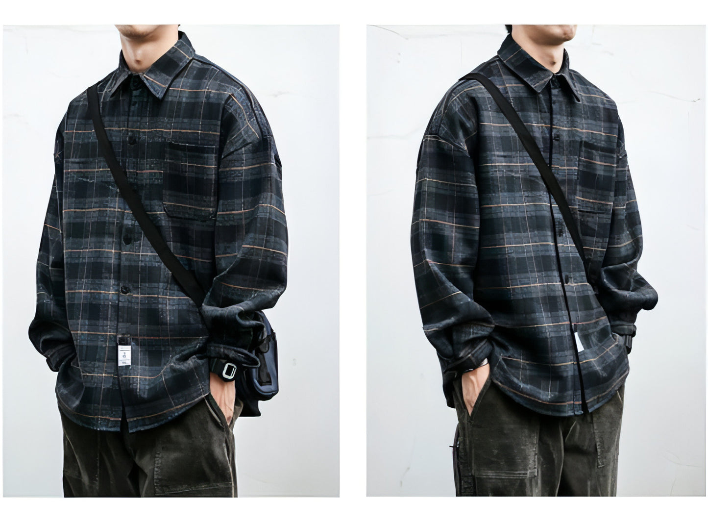 Autumn Winter Retro Sanding Padded Plaid DressShirt Men