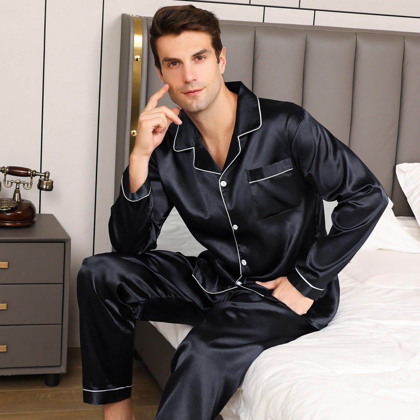 Men's Long Sleeve Loose Plus Size Pajamas Suit