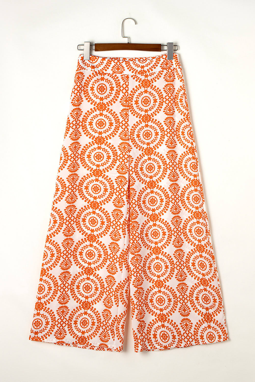 Oransje Boho Retro Flower Print Bukser med brede ben