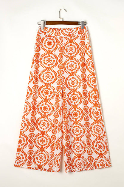 Pantalon large à imprimé floral style bohème rétro orange