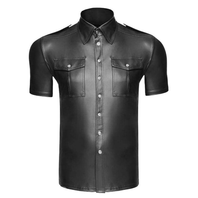 Men's Patent Leather Top DressShirt Stage Subdued Leather Costumes