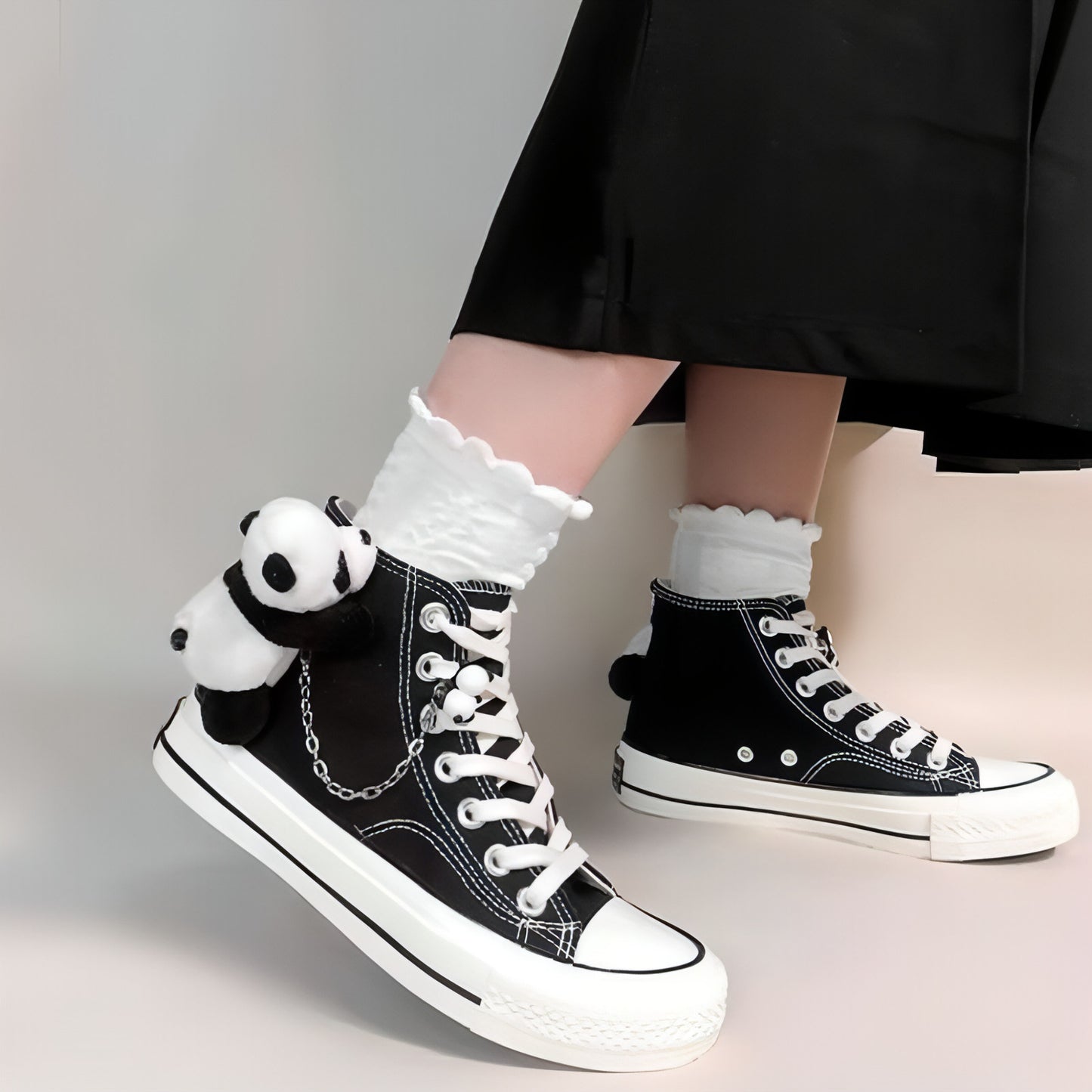 Z. Nuevos zapatos de lona con diseño de panda lindo, de caña alta y casuales