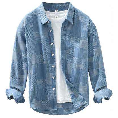 Jacquard Color Matching Casual Denim Long-sleeved DressShirt Men's