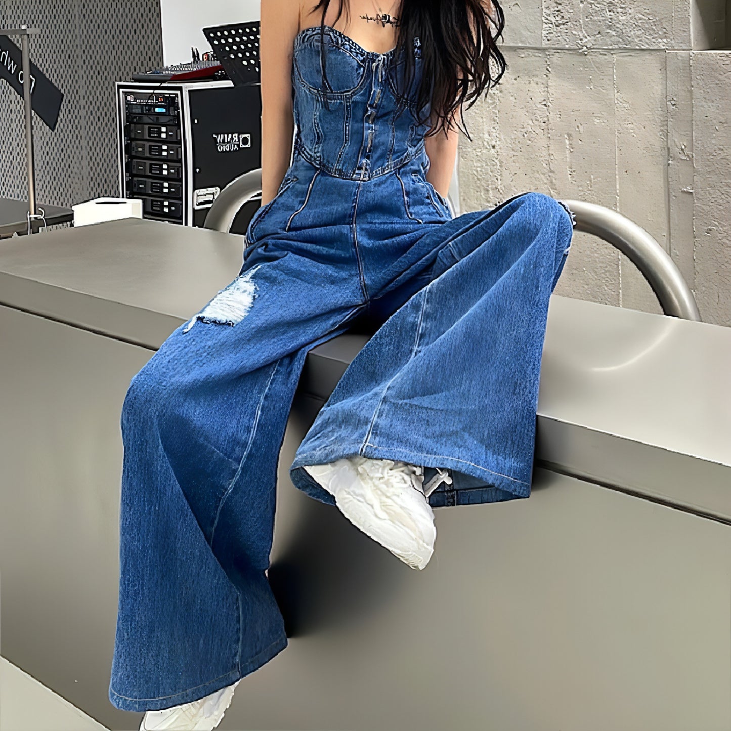 Women's  Bra Denim Jumpsuit