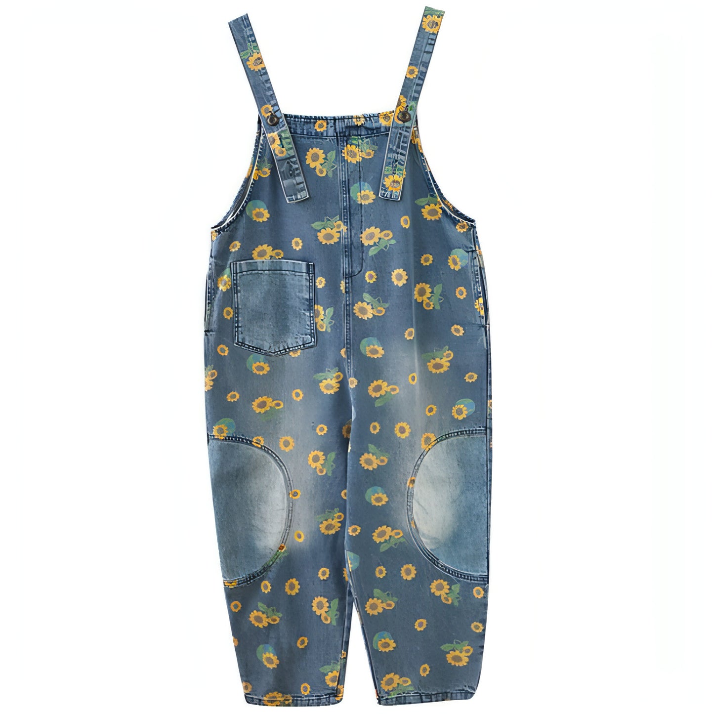 Women's Summer Retro Literary Print Denim Overalls