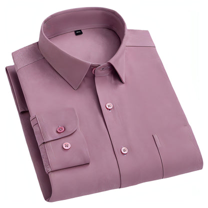 Men's Long Sleeve Solid Color Pocket Light Business DressShirt