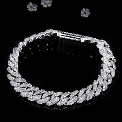 Silver Cuban Bracelet Or Necklace With Moissanite Diamonds