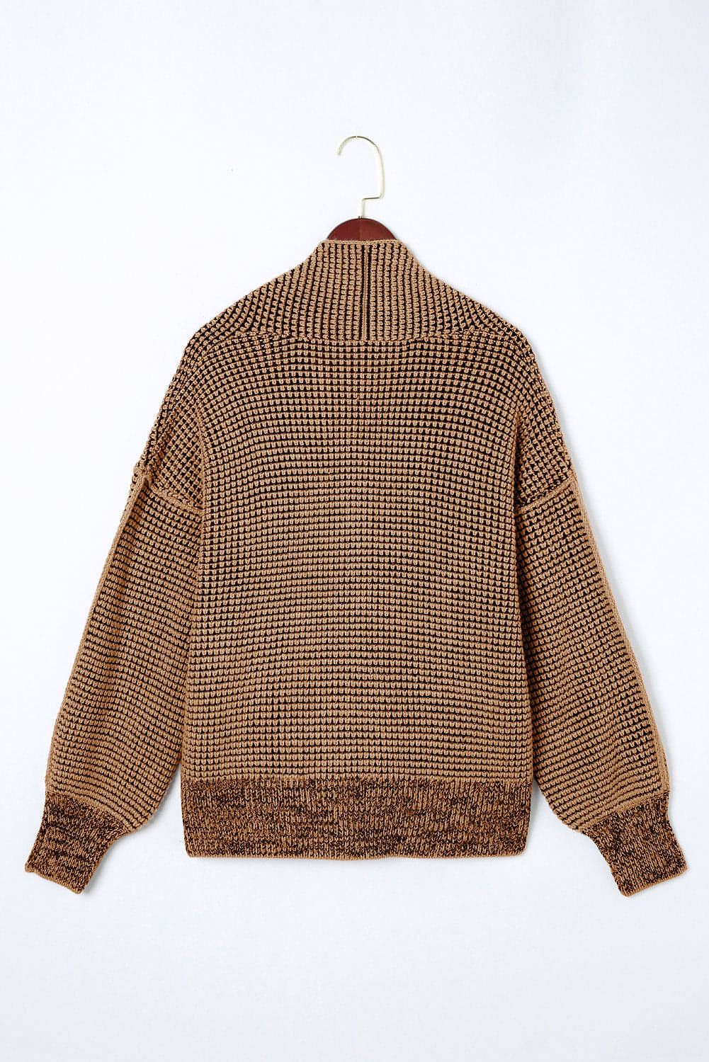 Brauner, grob gestrickter Cardigan mit übergroßem Kragen und Waffelmuster