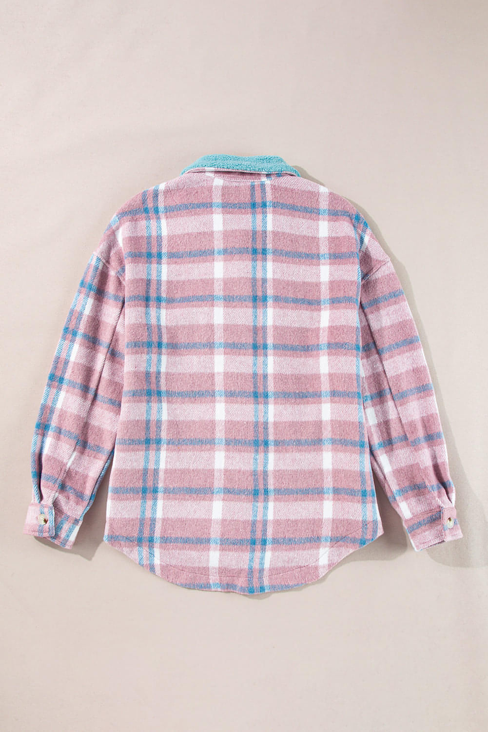 Pink Plaid Druckfarbe Block Halsband Klappen Taschen Loose Shacket