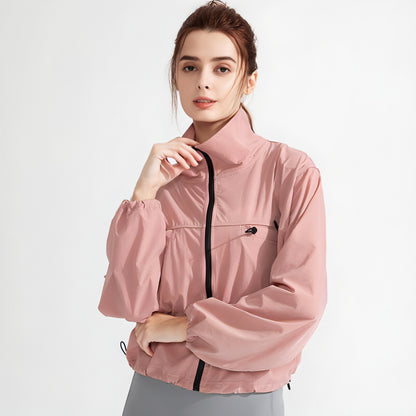 New Pocket Zipped Sports Coat Sun-proof Yoga Jacket Quick-drying Running Outdoors Workout Clothes Long-sleeved Top For Women