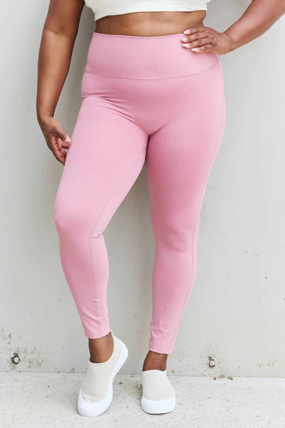 Zenana Fit For You – Aktiv-Leggings in voller Größe mit hoher Taille in Hellrosa