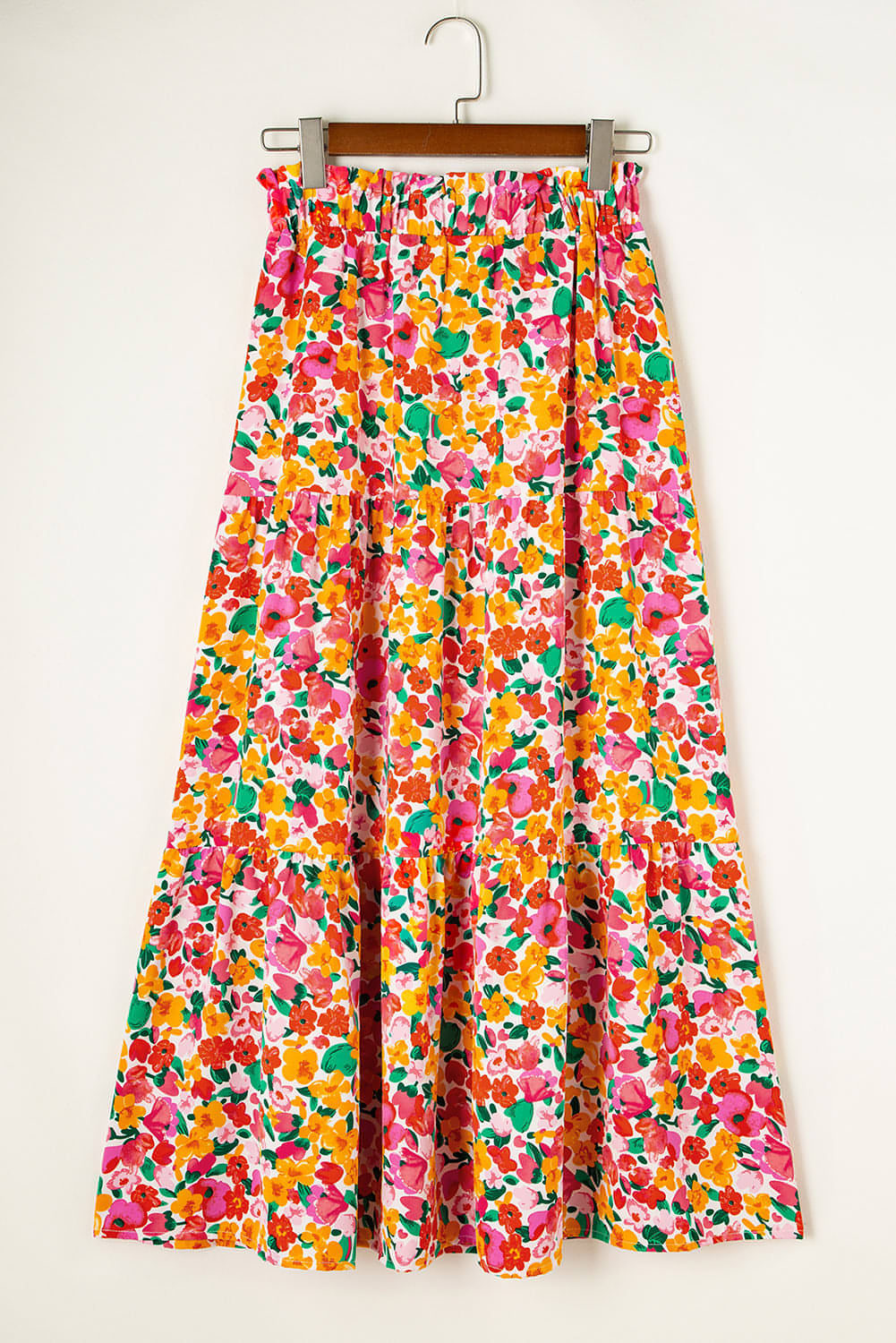 Gele Boho bloemenprint gelaagde lange rok