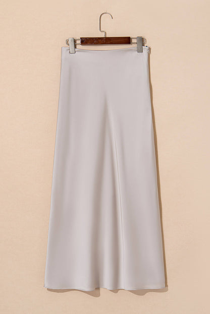 Jet Stream Satin Solid High Waist Maxi Skirt