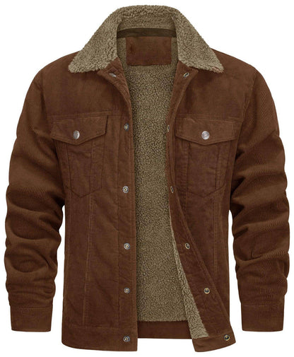 A1. Corduroy Lapel Long Sleeve Plush Jacket Men