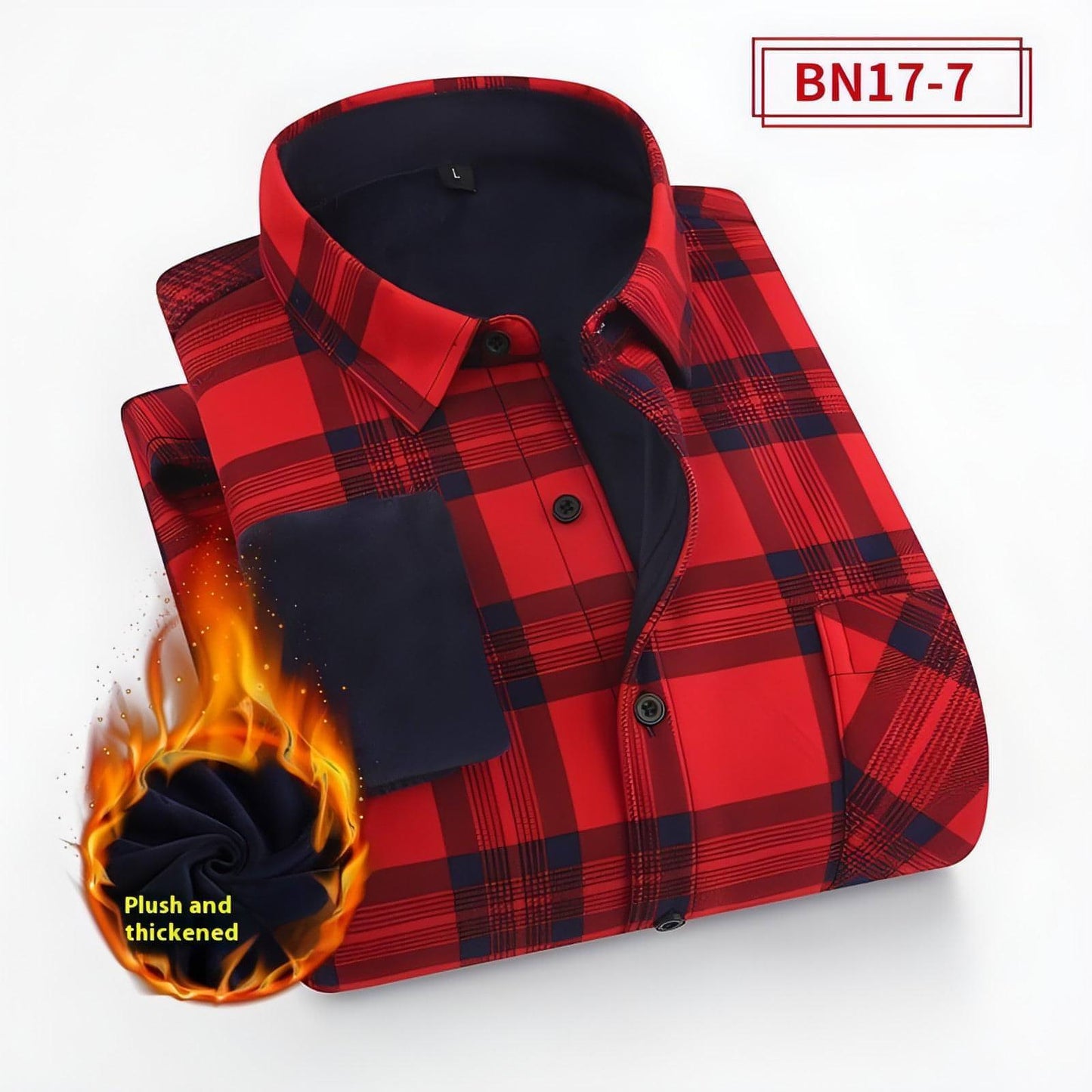 European And American Size Handsome Fleece-lined Thick Warm DressShirt