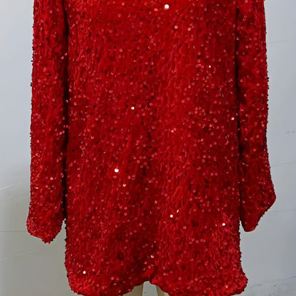 Women's Round Neck Long Sleeve Loose Sequins Short Spandex Dress