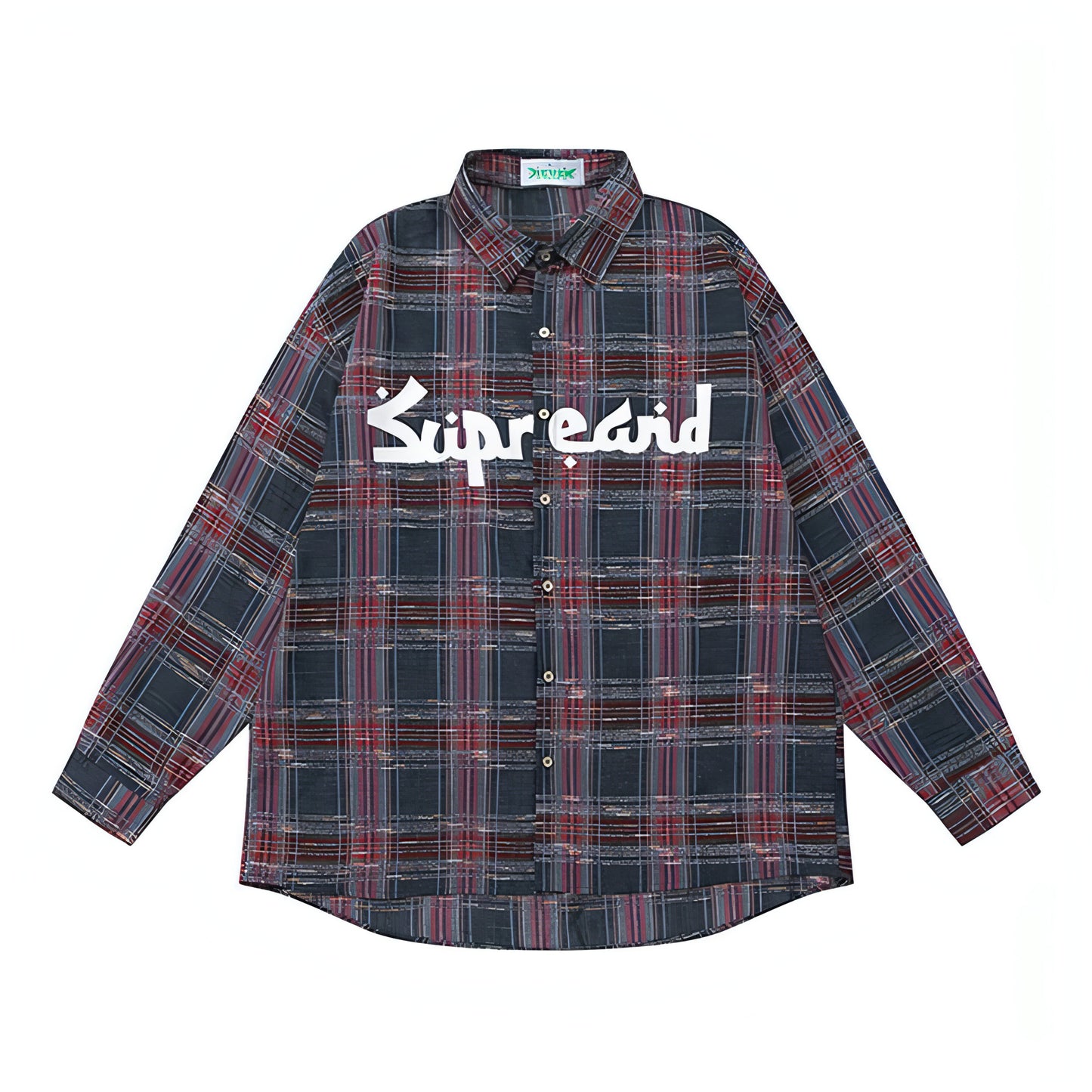 Color-contrast Check Letter Printed Long Sleeve DressShirt