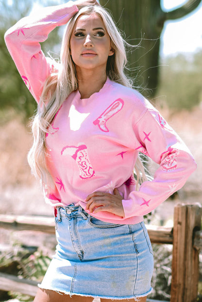 Maglione rosa con stivale da cowboy western