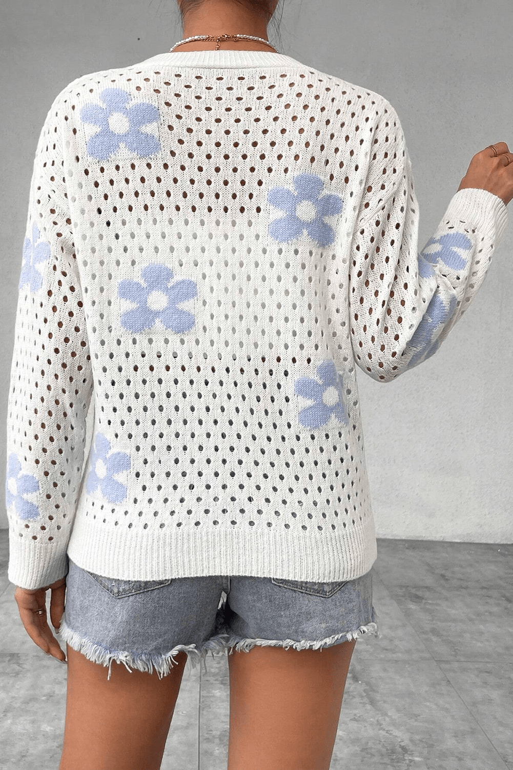 White Flower Knit Hollow Out Open Short Cardigan