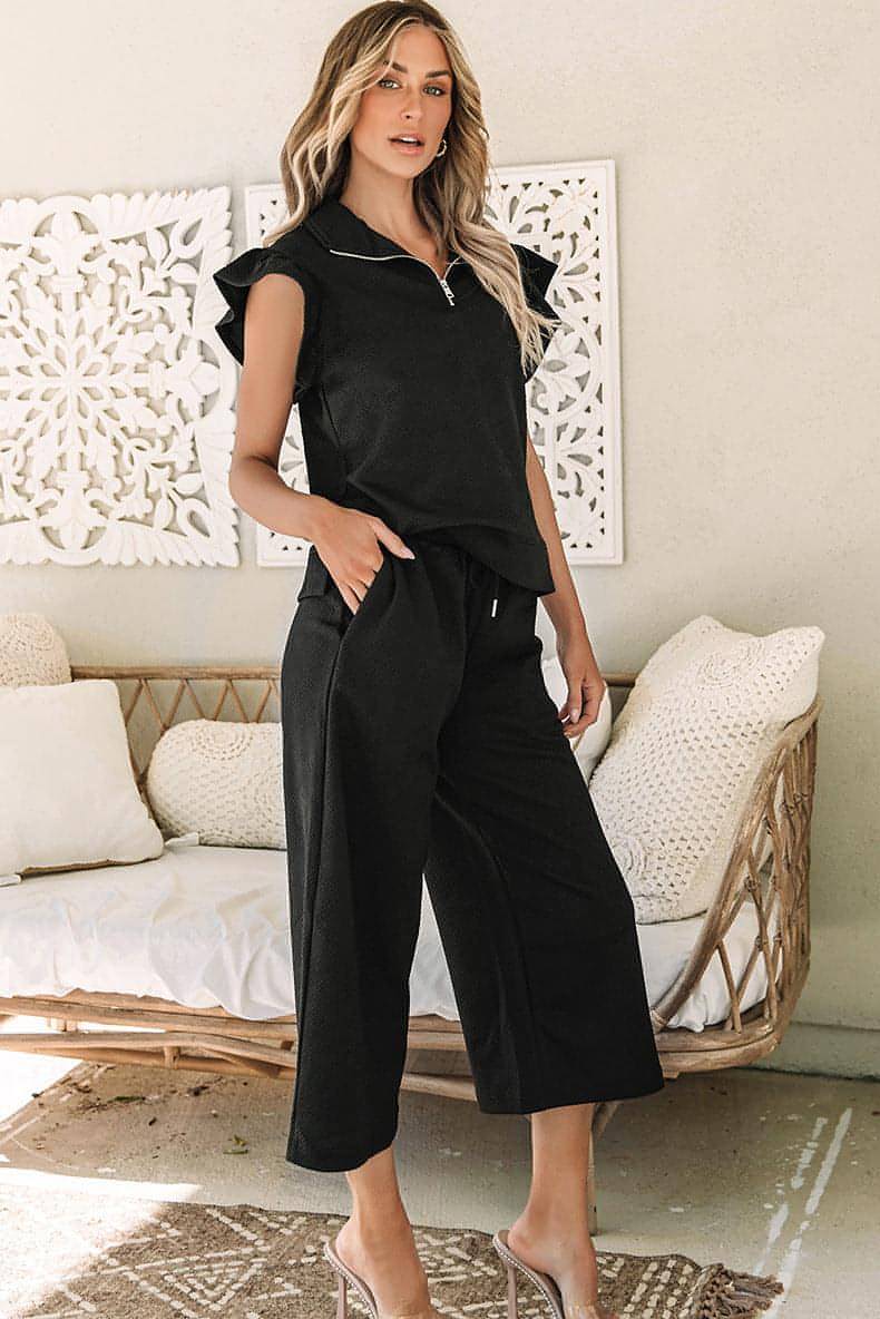 A1. Ruffle Edge Pants Two-piece Set For Women