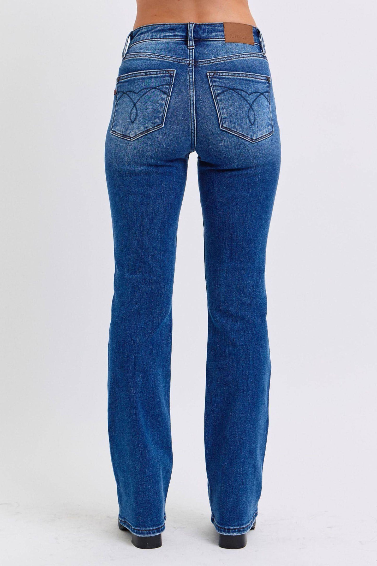 Judy Blue Tam Boy Run Orta Bel Bootcut Jeans, Termal Astarlı