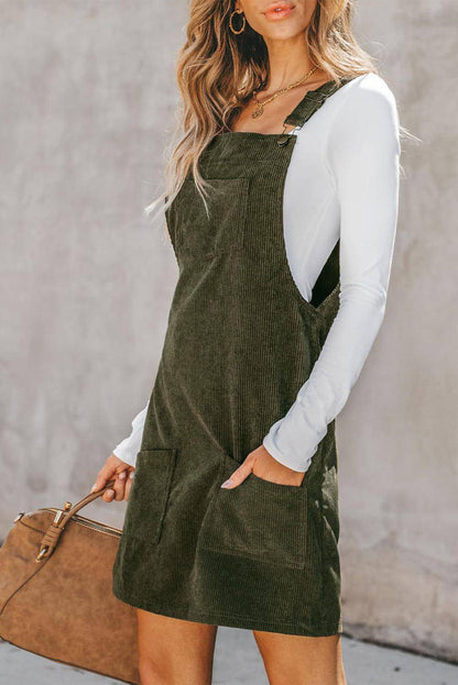 Vineyard Green Solid Frontlommer Ermeløs Corduroy Overall Dress