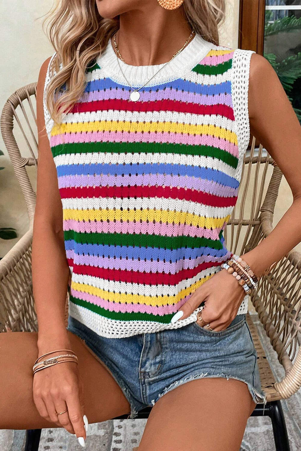 Colete de camisola de malha listrada multicolorida