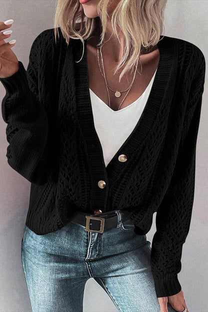 Cardigan maglione con spalle scoperte in maglia aperta nera