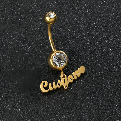 Custom Zircon Alphabet Belly Button Ring – Personalized Body Jewelry