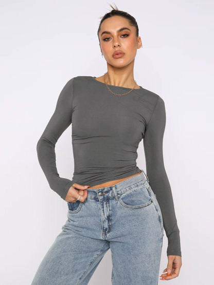 A1. Knitwear Tight Casual Long Sleeve T-shirt Women