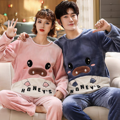 Couples Warm And Velvet Thickened Flannel Home Service Pajamas Set