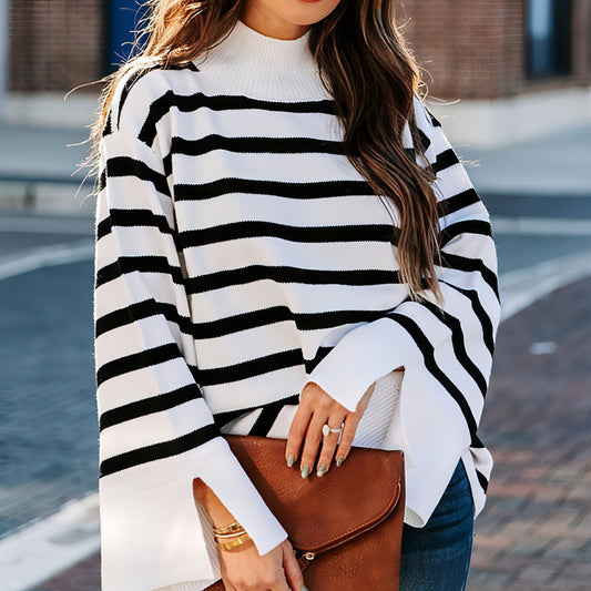 Striped Turtleneck Sweater Women's Cuffs