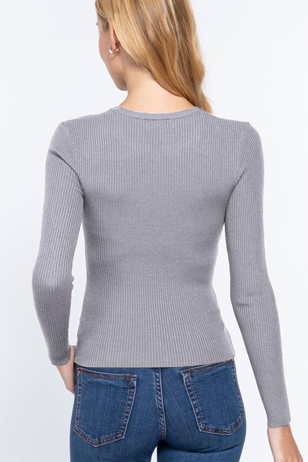 Top de punto de manga larga con cuello redondo y canalé de talla grande ACTIVE BASIC