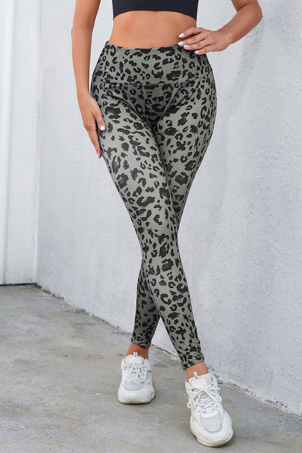 Grå klassisk leopardtryck aktiva leggings