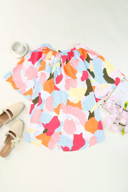 Multicolor Floral Print V Neck Half Sleeve Blouse