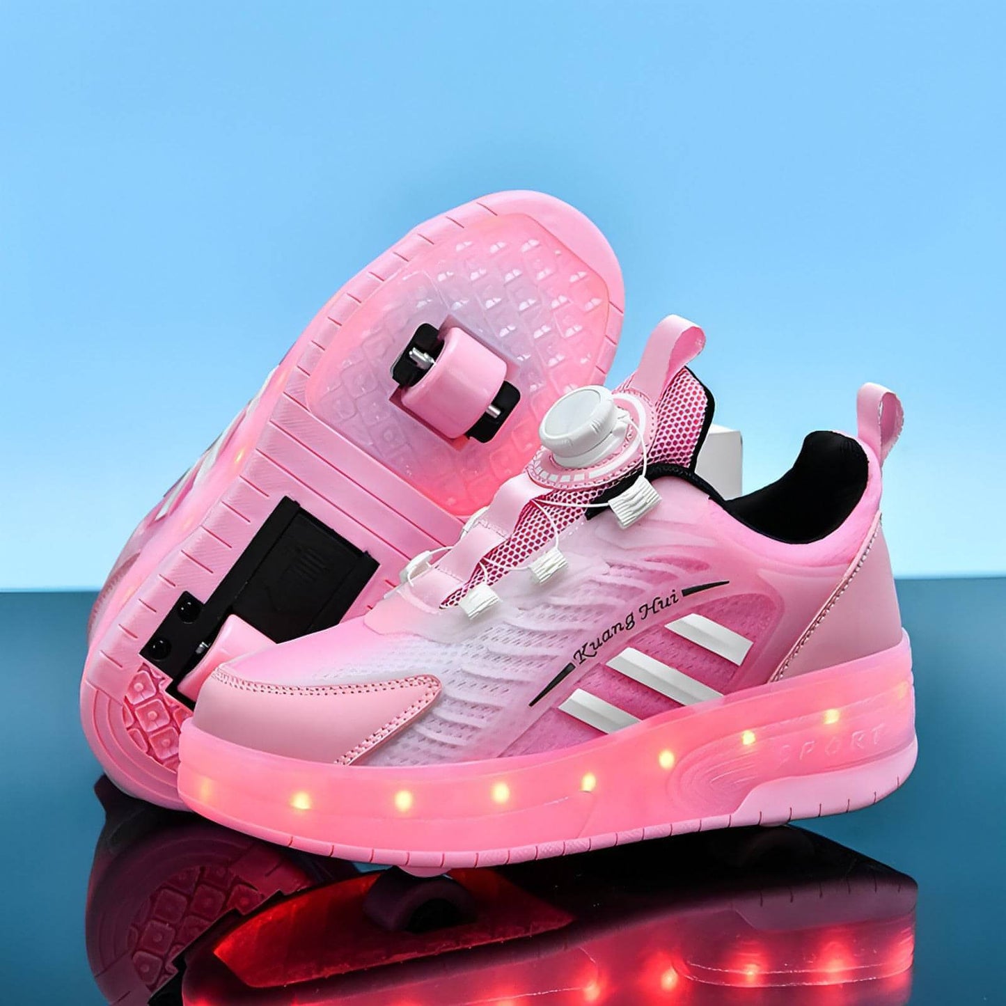 Mesh Double Wheel Heelys Children's Luminous Charging Roller Skating Deformation Skate Shoes