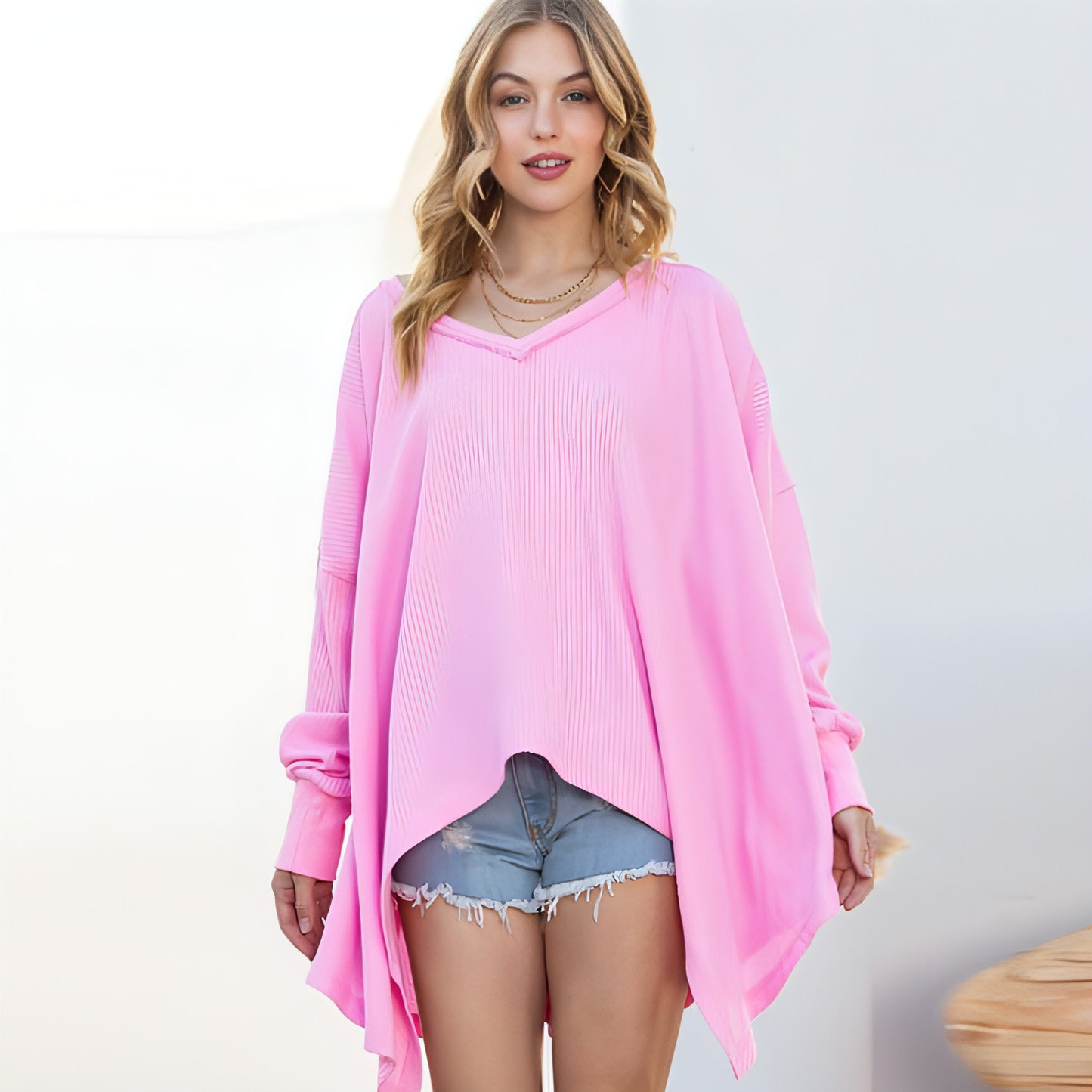 Solid Color Exposed Loose Long-sleeved Sweater