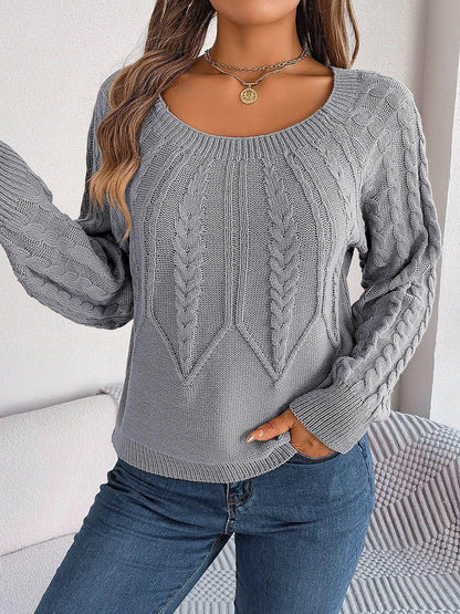 Leisure Solid Color Twist Long Sleeve Pullover Sweater Women