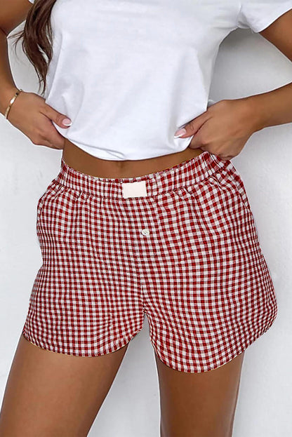 Gingham de Gingham vermelho de shorts de cintura alta