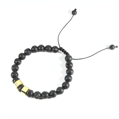 Stainless Steel Bead Bracelet – Adjustable Black Lava Stone Bracelet