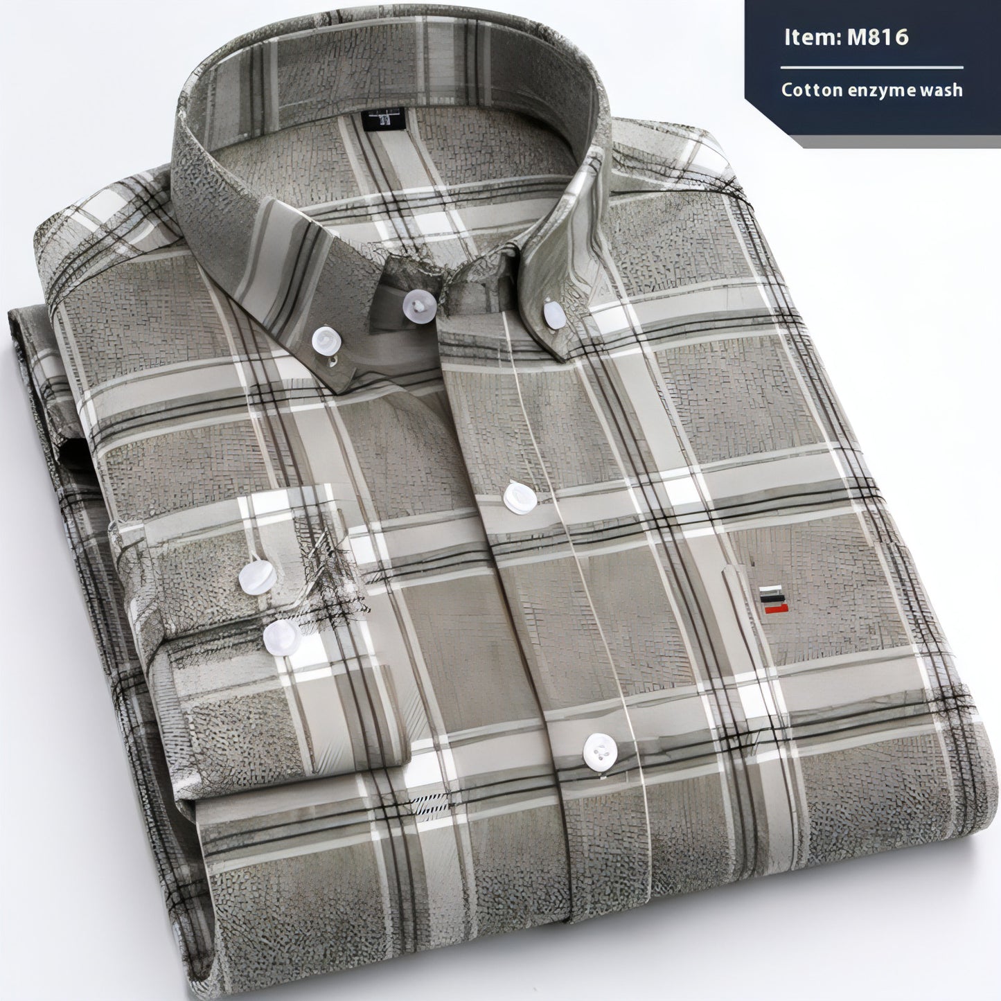 Cotton Long-sleeved DressShirt Plaid Business Slim Fit